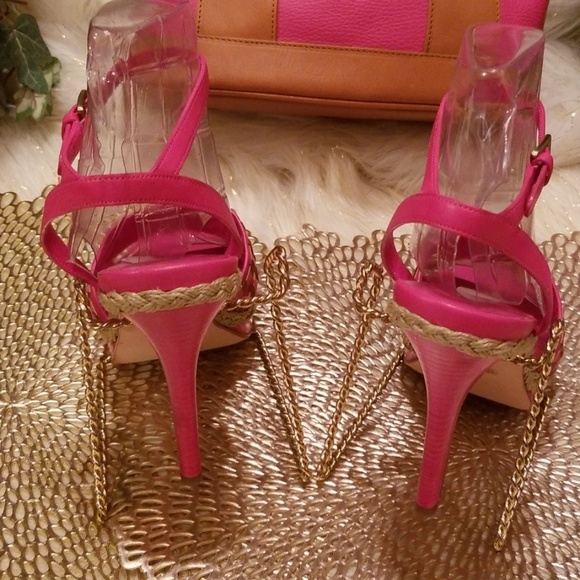 Cole Haan Ankle Strap Shrimp Vachetta Leather Heeled Sandals - Picture 4 of 8